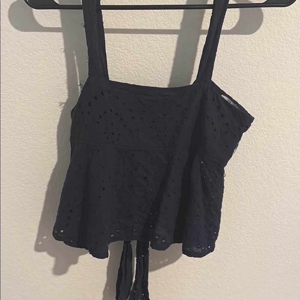 FAVLUX Blue Sleeveless Crop Tie Front Tank Top
